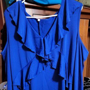 Brand New !! Never worn !! Blue ruffle V-neck, Knee-Length Dress